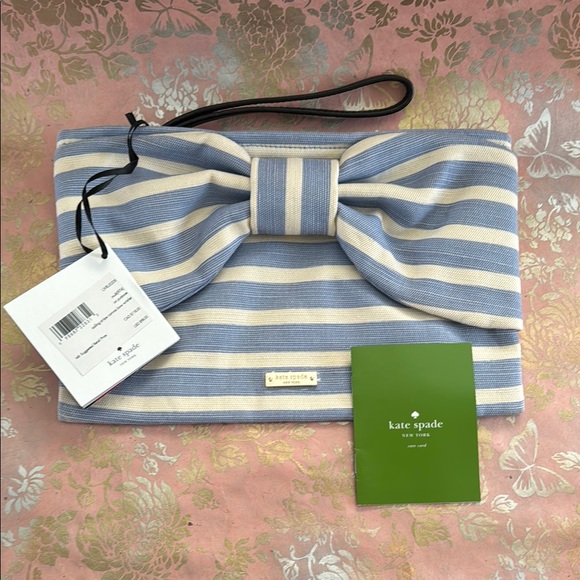 kate spade Handbags - NWT Kate Spade Blue and Cream Striped Clutch
